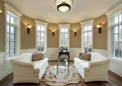 Living room design in oval shaped room